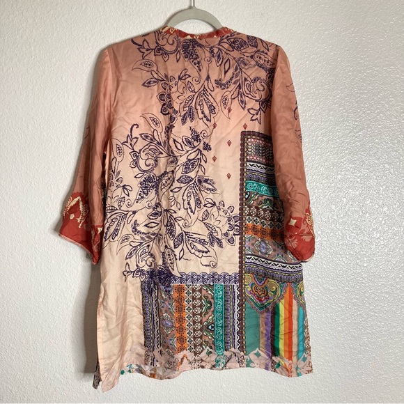 Johnny Was Silk Patchwork Longline Boho Tunic Top sz M - Picture 11 of 12